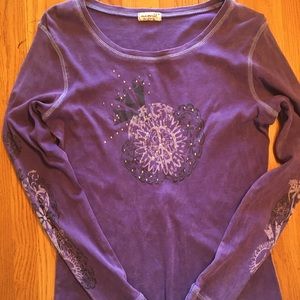 OneWorld Women’s Purple Printed Front Long Sleeve Top Size Medium